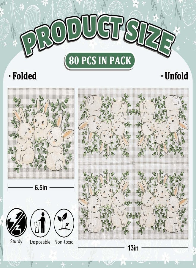 JarThenaAMCS مناديل ورقية من JarThenaAMCS، 80 قطعة، بتصميم أرنب، بنقشة مربعات الجاموس، للاستخدام مرة واحدة، مزينة بأرانب الربيع، وأوراق الكافور، بنقوش مربعة، مثالية للغداء والعشاء، ولحفلات أعياد الميلاد، وتزيين الطاولات. - Image 2